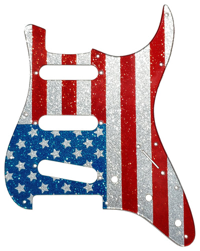 Fender Stratocaster Silver Sparkle USA Flag Pickguard