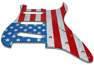 Fender Stratocaster Silver Sparkle USA Flag Pickguard