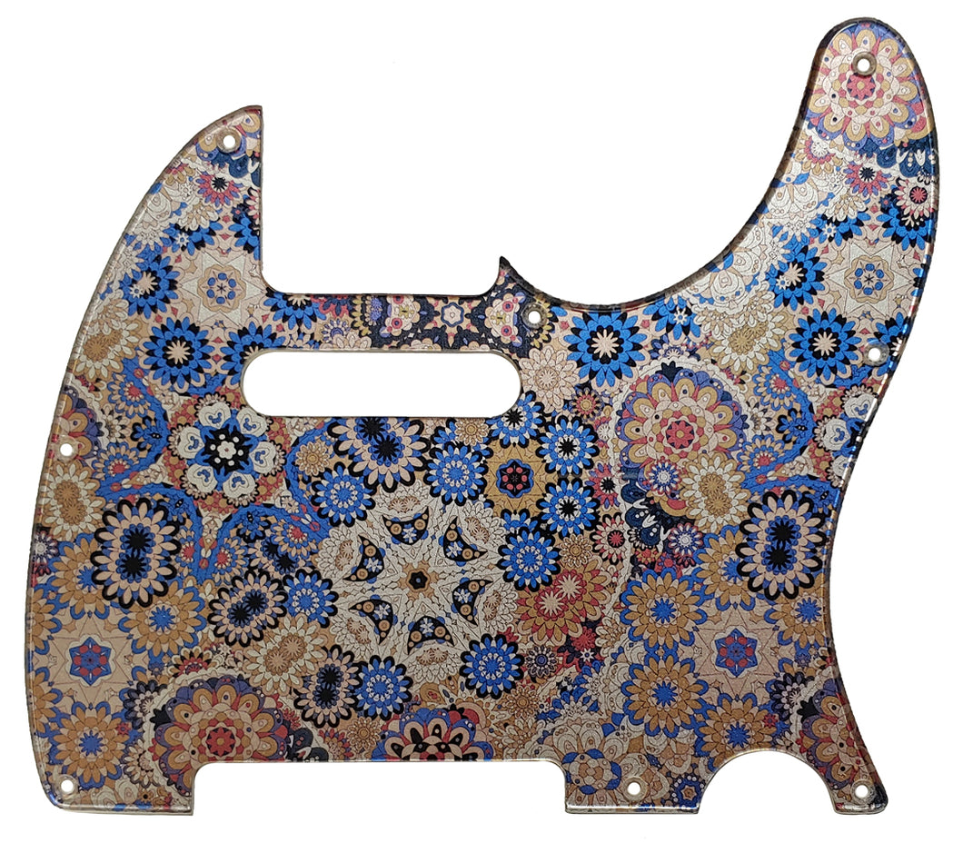 Fender Telecaster Pickguard Blue Floral Silver Metallic